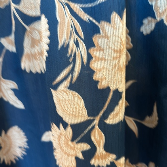 XXL teal w/cream floral Ann Taylor blouse one button cuff long sleeve scoop neck - Picture 11 of 12